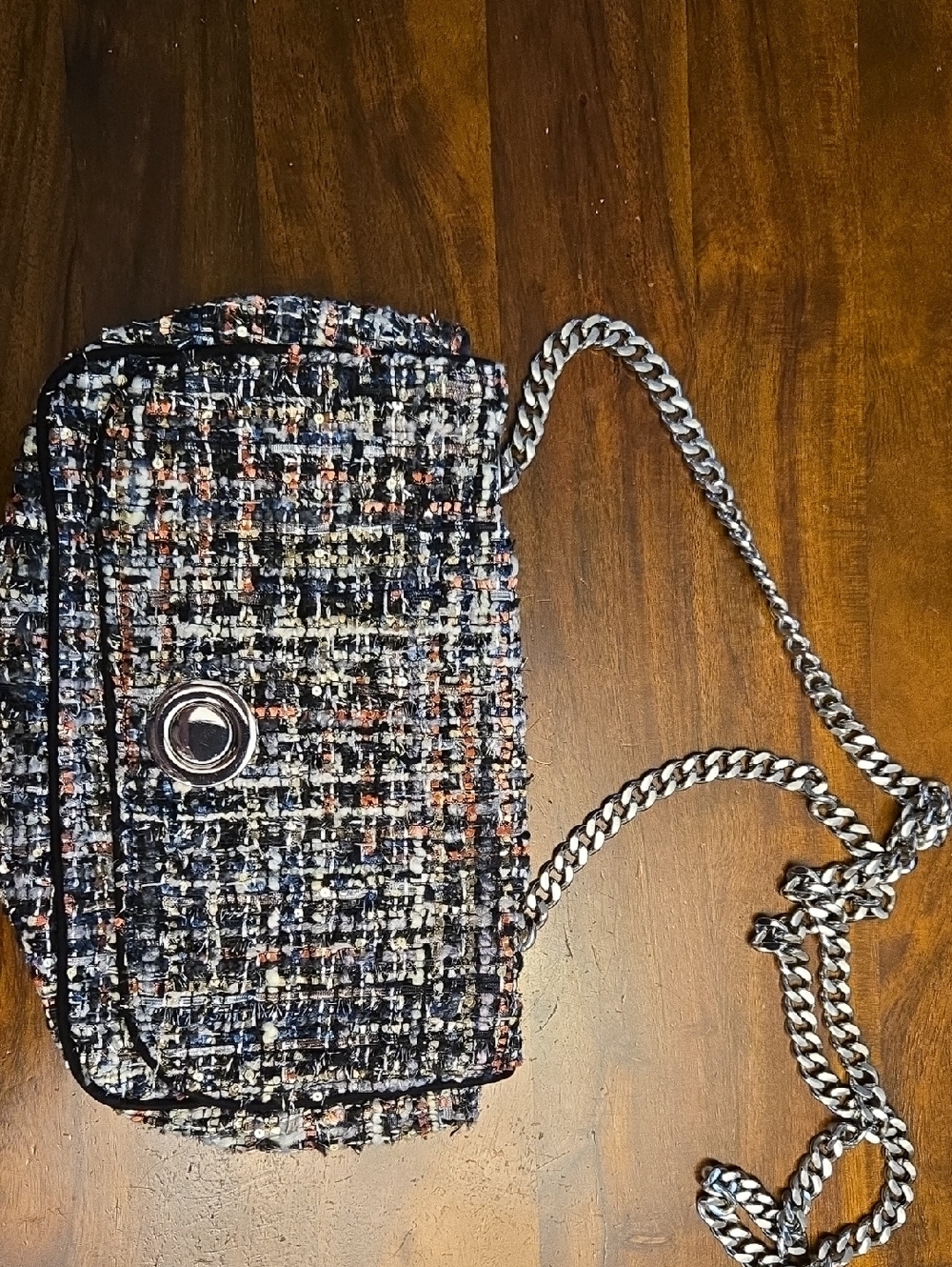 Zara Multi-Color Tweed Crossbody with Silver Chain
